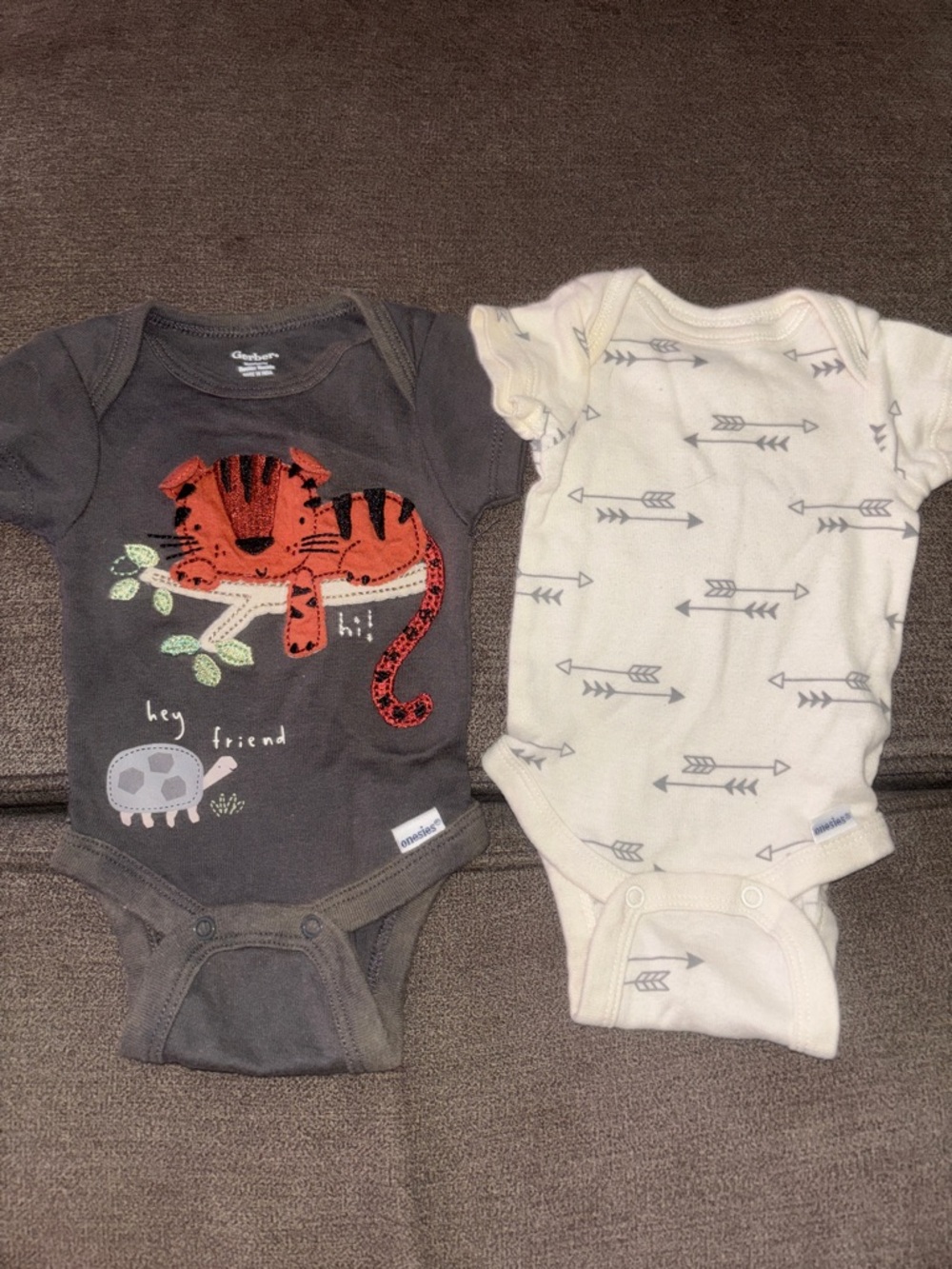 Gerber Gray Tiger & Cream Arrow One-Piece Bodysuits (2-Pack)